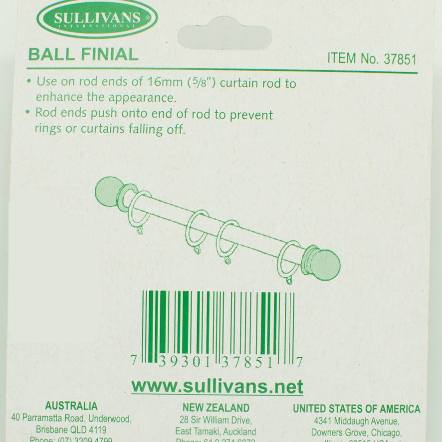 Sullivans Curtain Plastic Rod End Ball Finial 16mm White