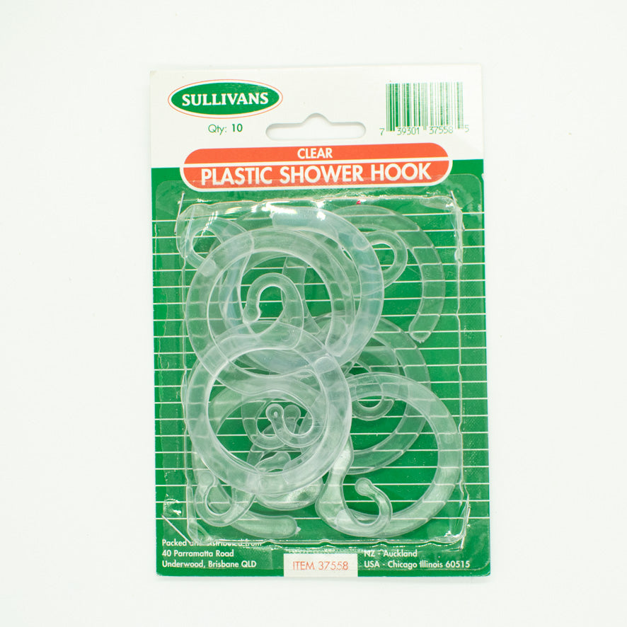 Sullivans 35mm Clear Plastic Shower Curtain Hooks - 10pcs