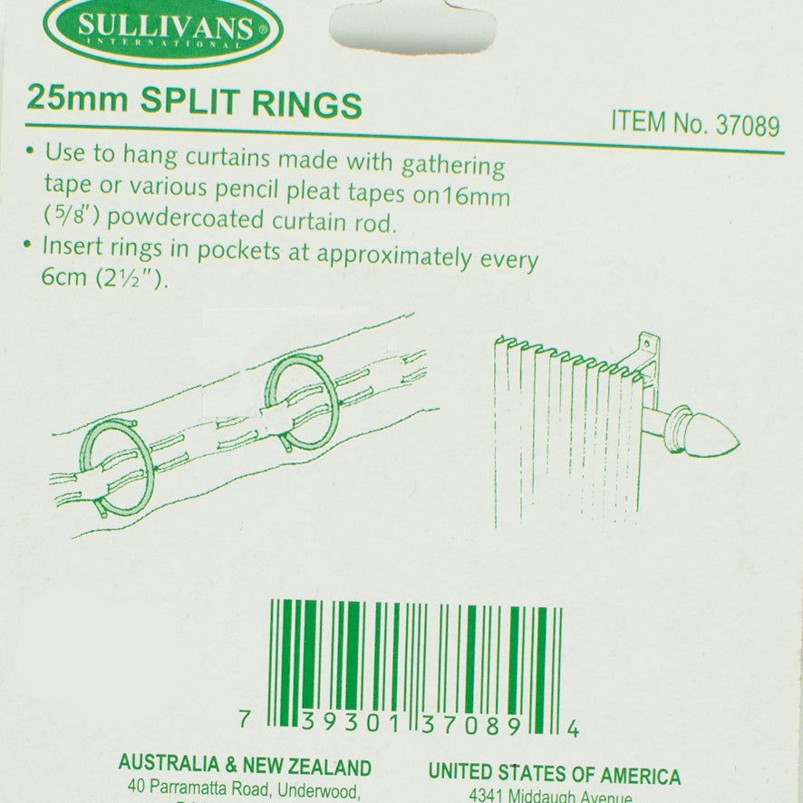 Sullivans 25mm Curtain Split Ring - Steel 10 Pcs