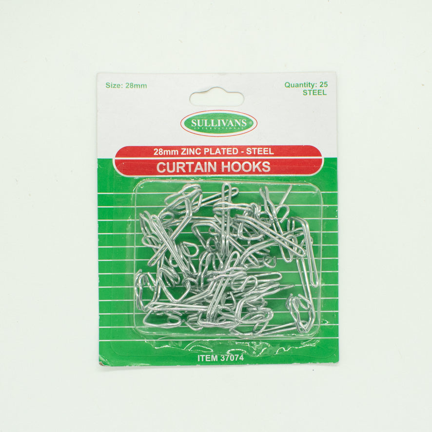 Sullivans Steel Small Curtain R7 Hooks - 28mm Zinc Plated 25Pcs
