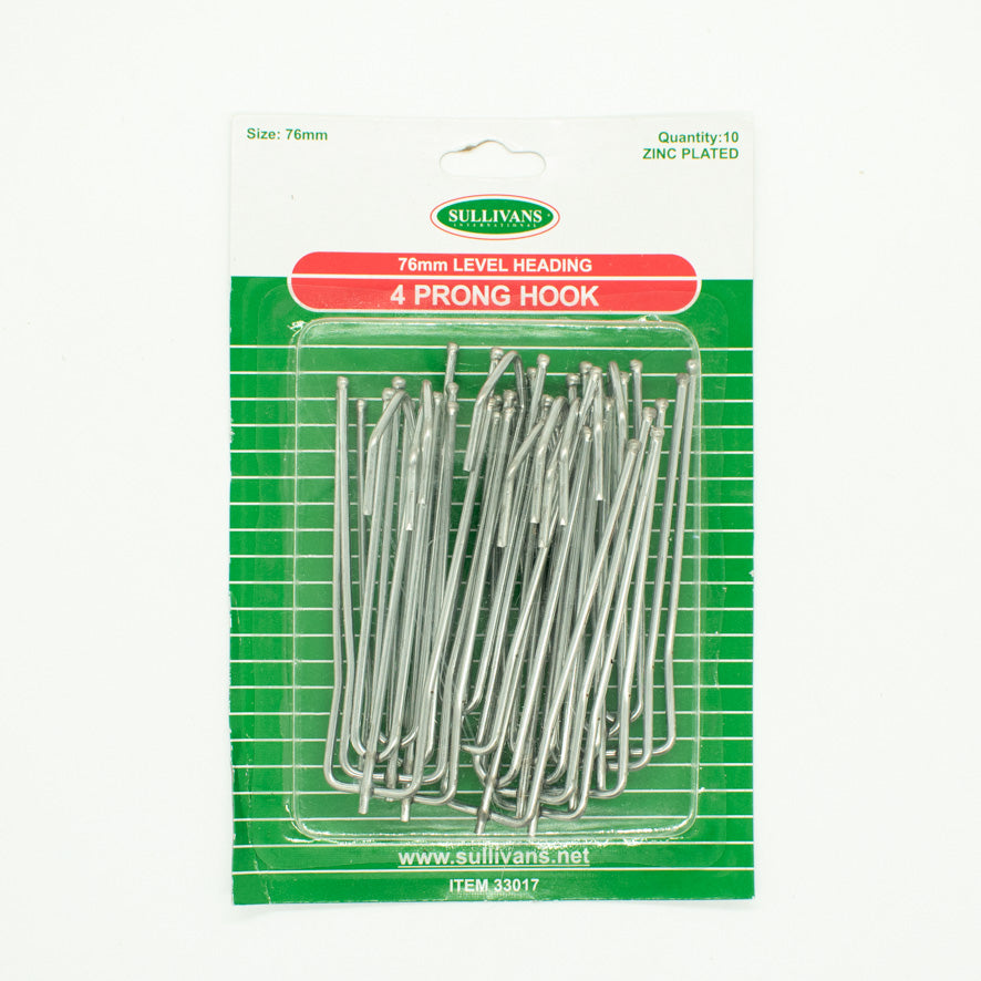 Sullivans 4 Prong Curtain Hook 76mm Level Heading 10pcs
