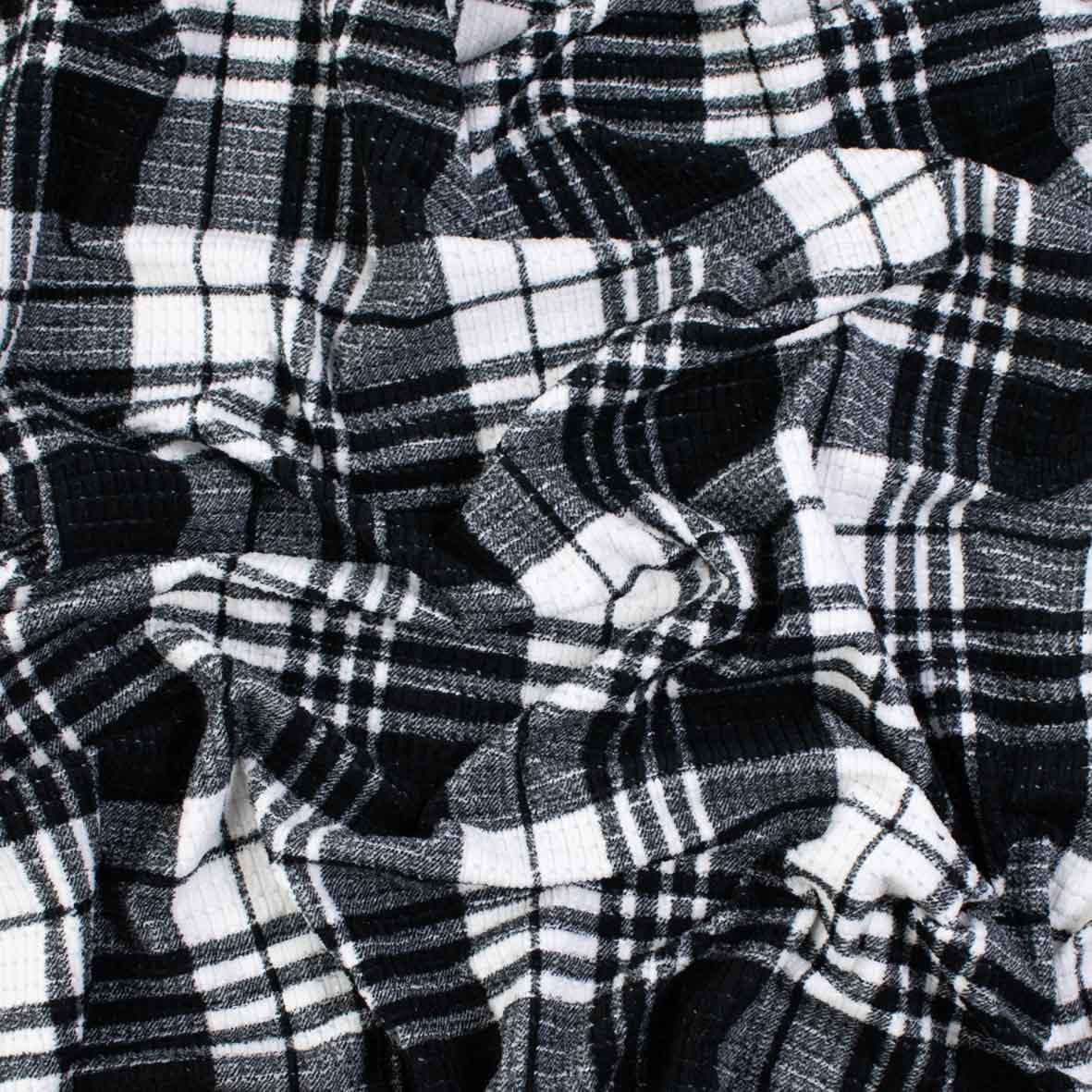 Soft Textured Woven Plaid Check - White & Black Classic Check Suiting
