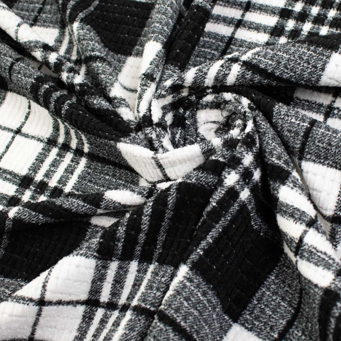 Soft Textured Woven Plaid Check - White & Black Classic Check Suiting