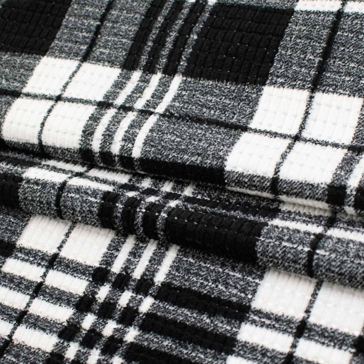 Soft Textured Woven Plaid Check - White & Black Classic Check Suiting