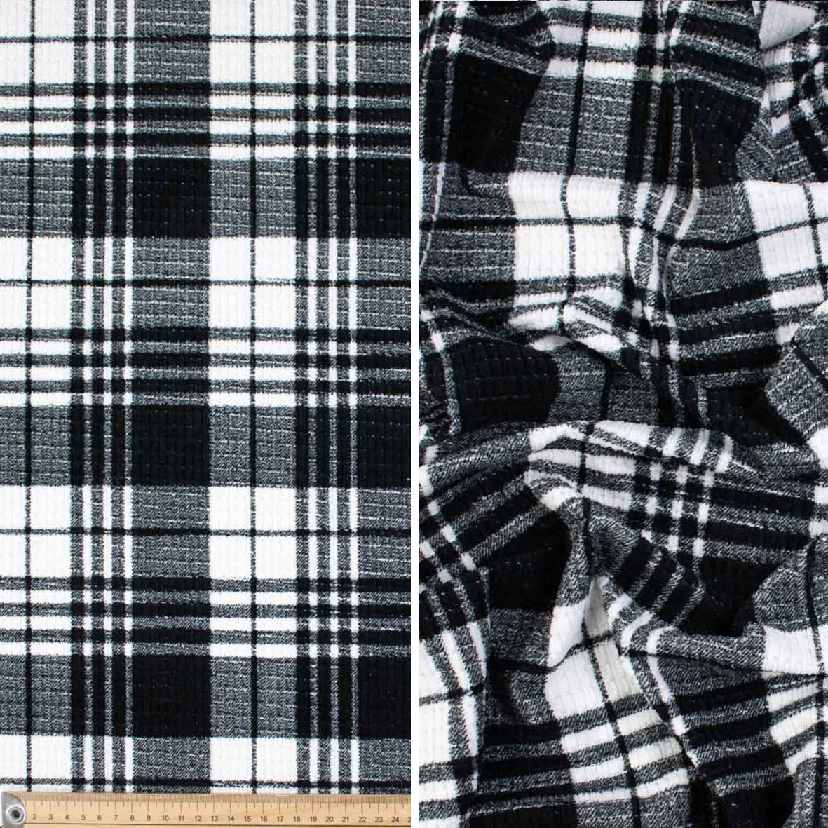 Soft Textured Woven Plaid Check - White & Black Classic Check Suiting