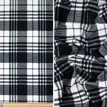 Soft Textured Woven Plaid Check - White & Black Classic Check Suiting