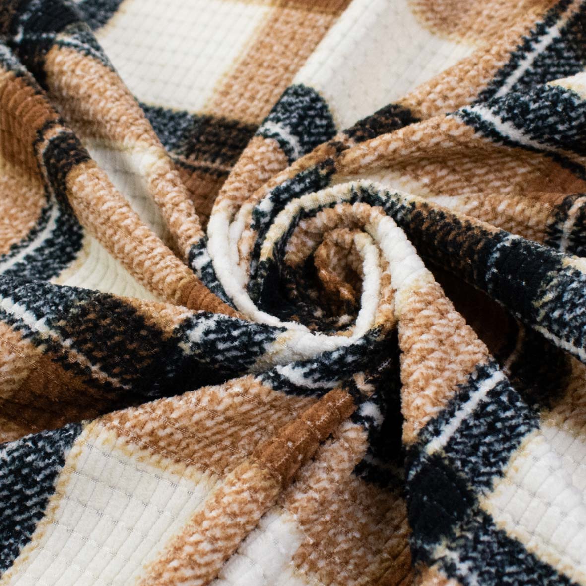 Soft Textured Woven Plaid Check - Ivory, Brown & Black Classic Check Suiting