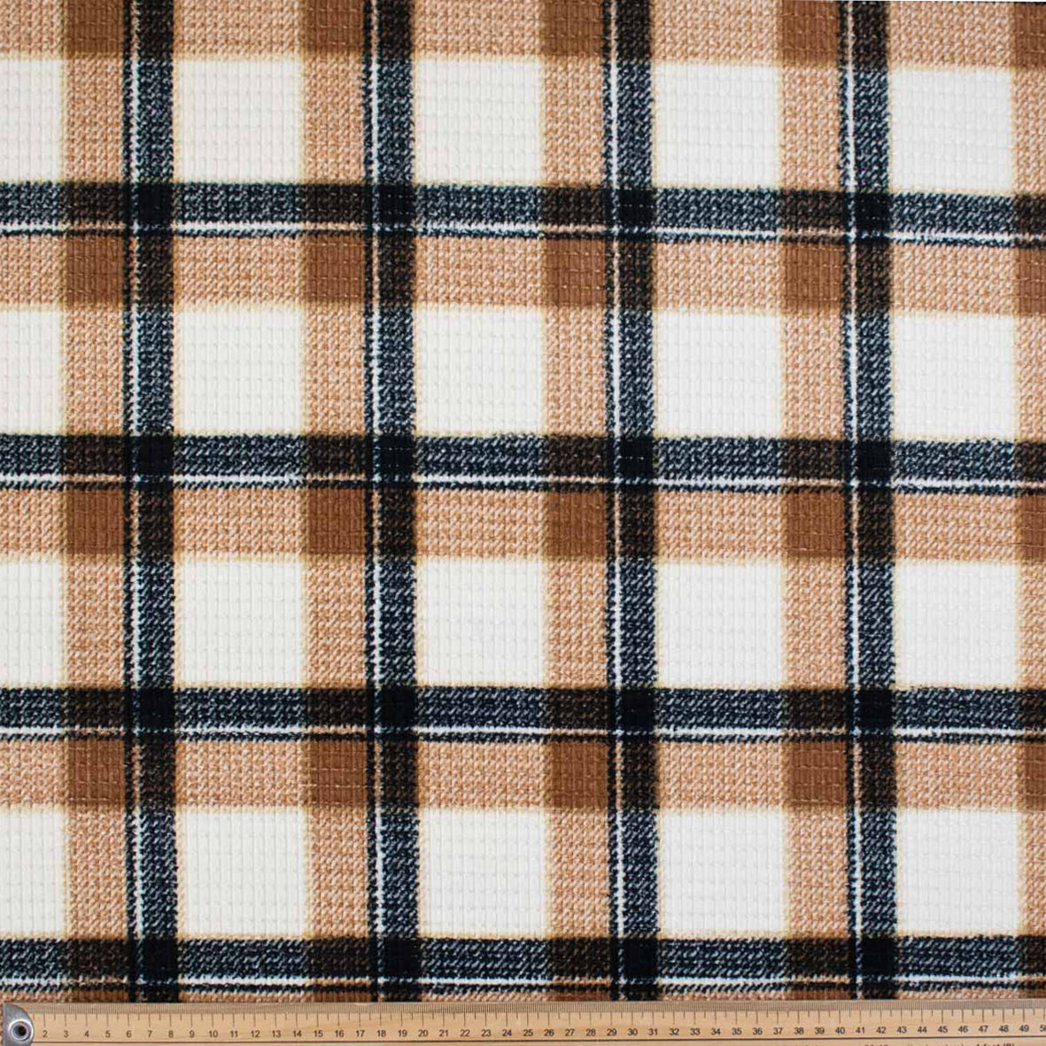 Soft Textured Woven Plaid Check - Ivory, Brown & Black Classic Check Suiting