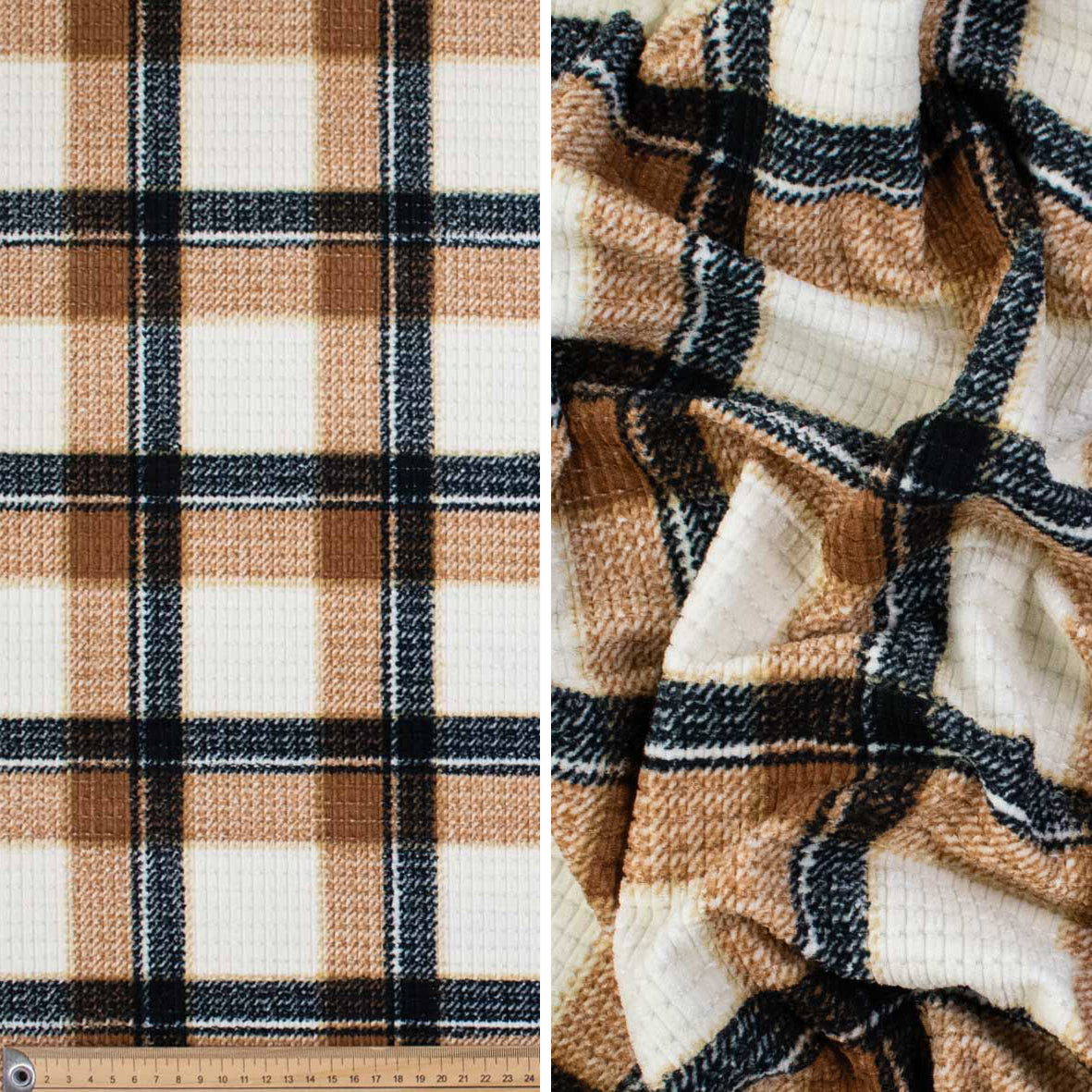 Soft Textured Woven Plaid Check - Ivory, Brown & Black Classic Check Suiting