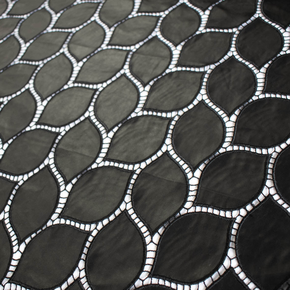 Curved Leaf Lattice Cutwork Faux Leather Vinyl Burnout Appliqué