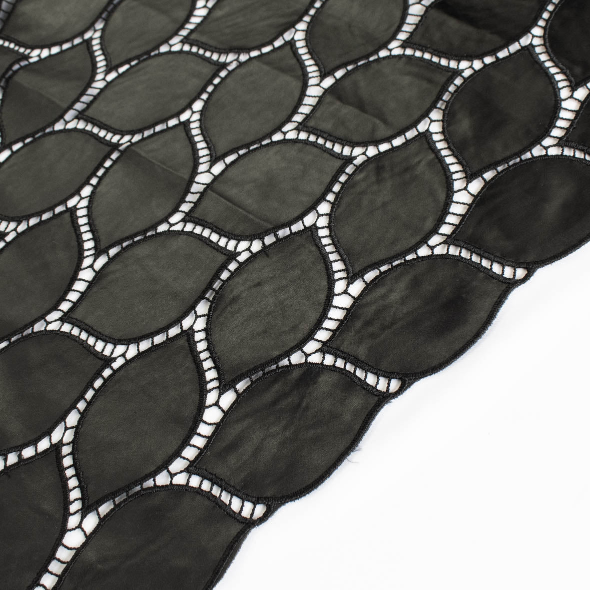 Curved Leaf Lattice Cutwork Faux Leather Vinyl Burnout Appliqué