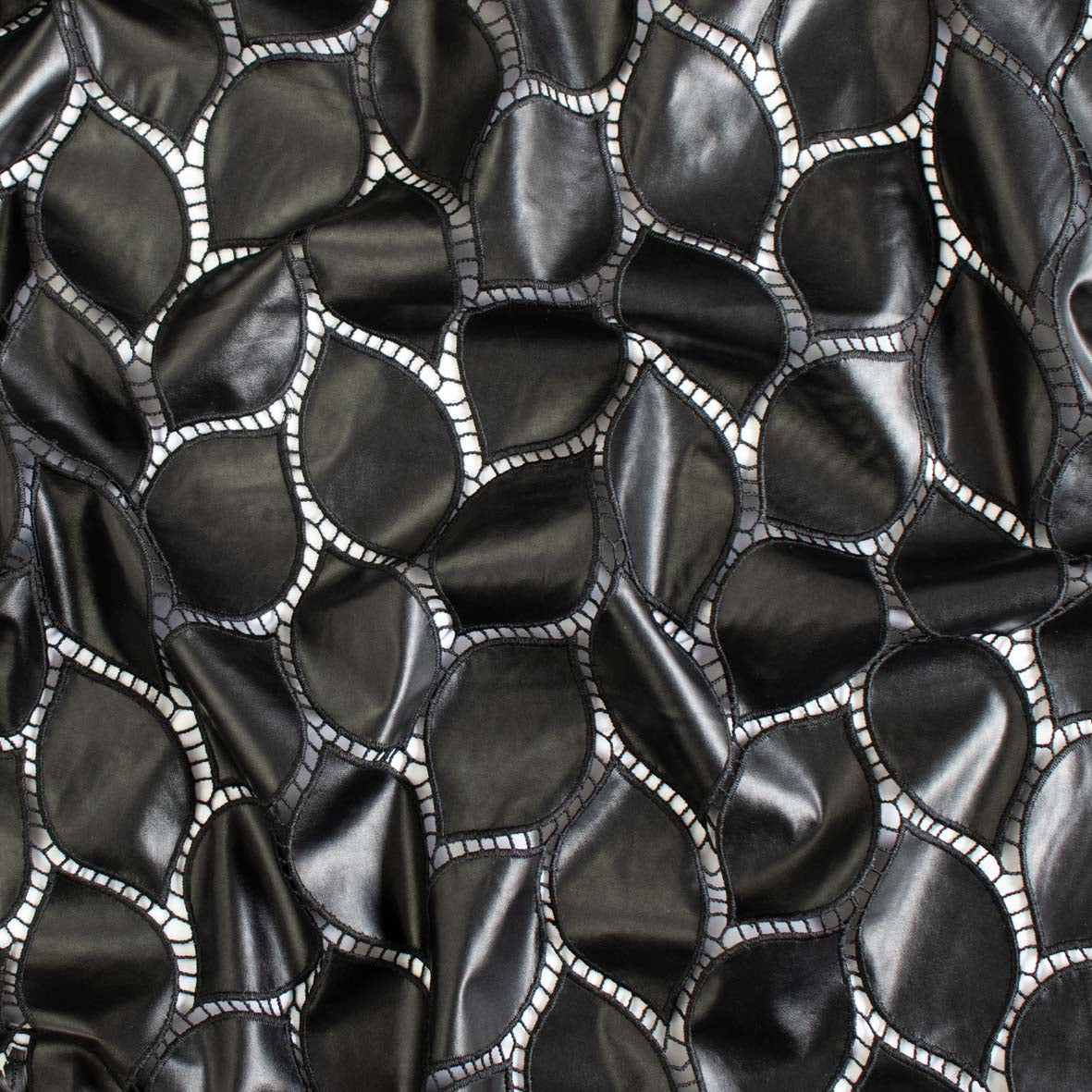 Curved Leaf Lattice Cutwork Faux Leather Vinyl Burnout Appliqué