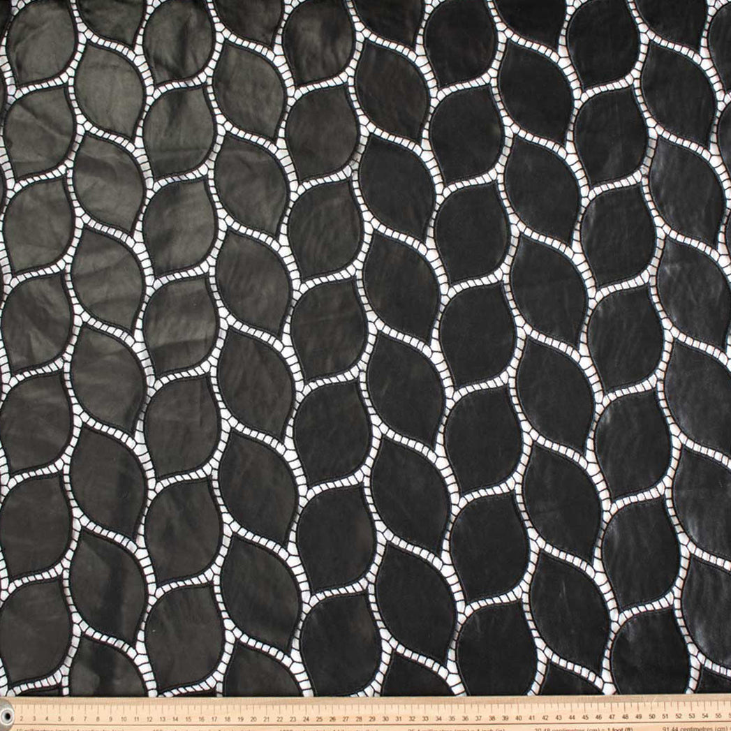 Curved Leaf Lattice Cutwork Faux Leather Vinyl Burnout Appliqué