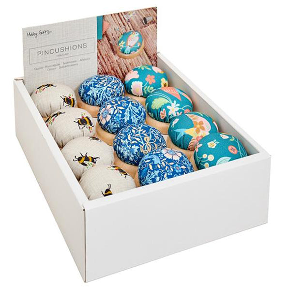 Fabric Dome Top Pincushion with Wooden Base – Assorted Designs