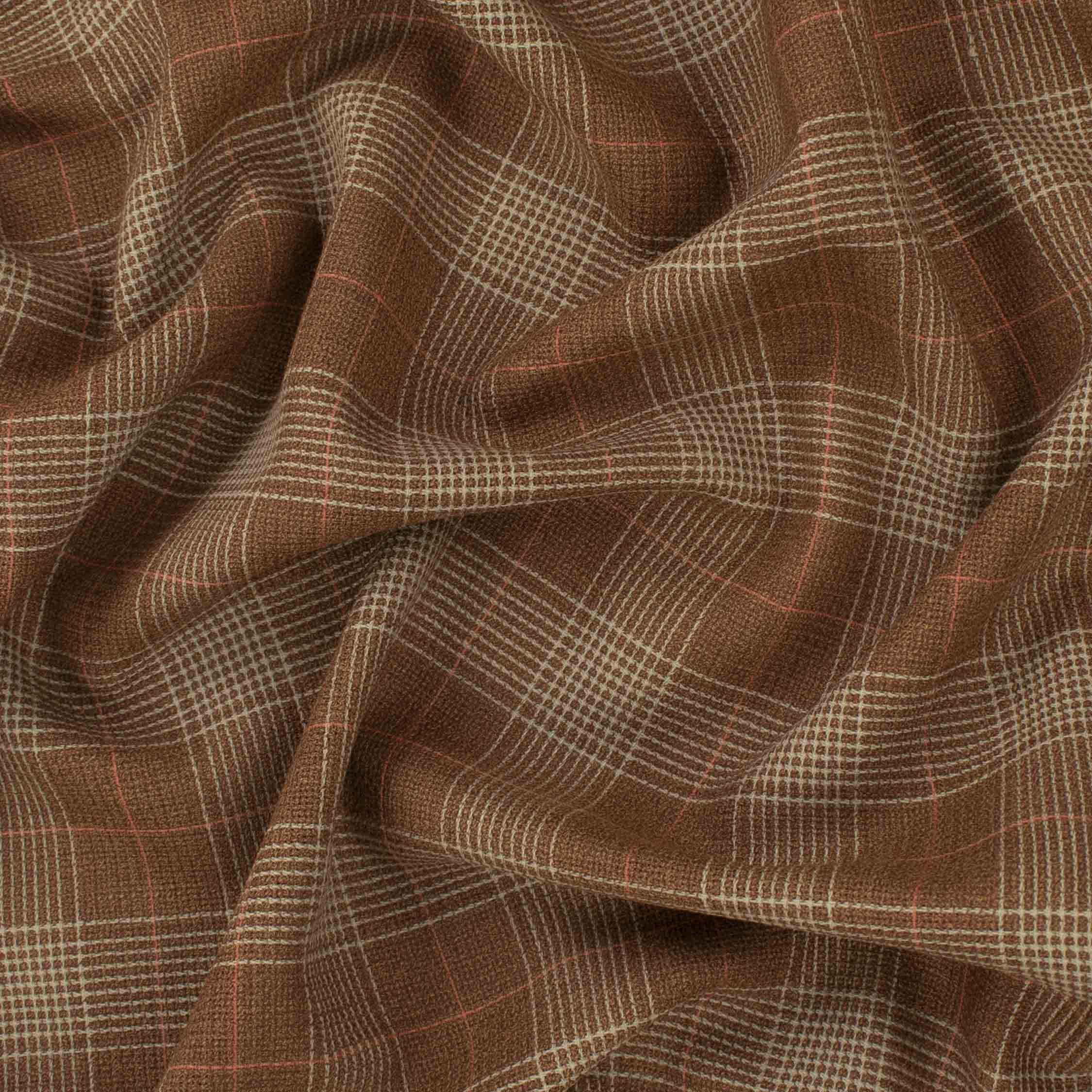 Premium Japanese Wool Suiting - Rust & Beige Glen Checks
