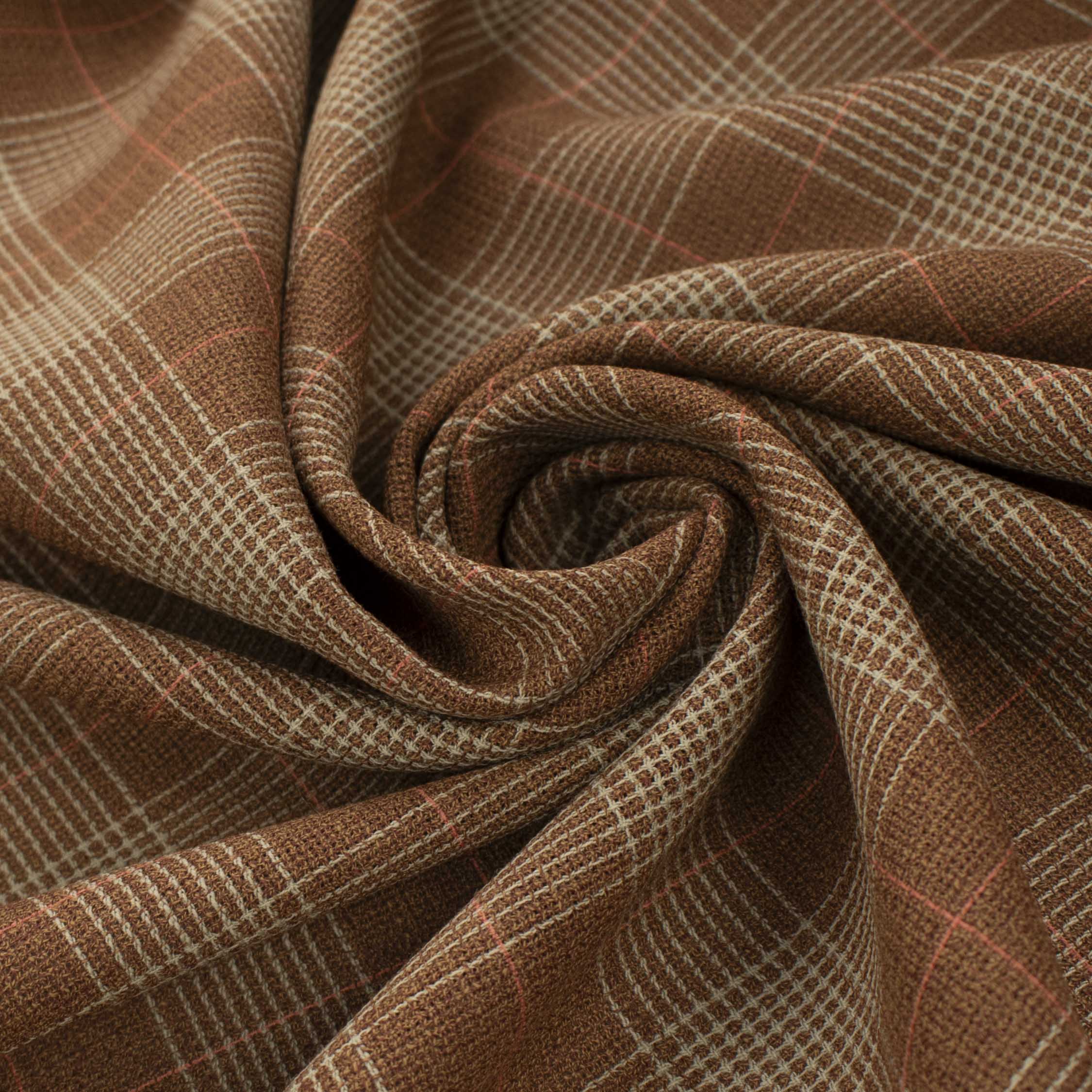 Premium Japanese Wool Suiting - Rust & Beige Glen Checks