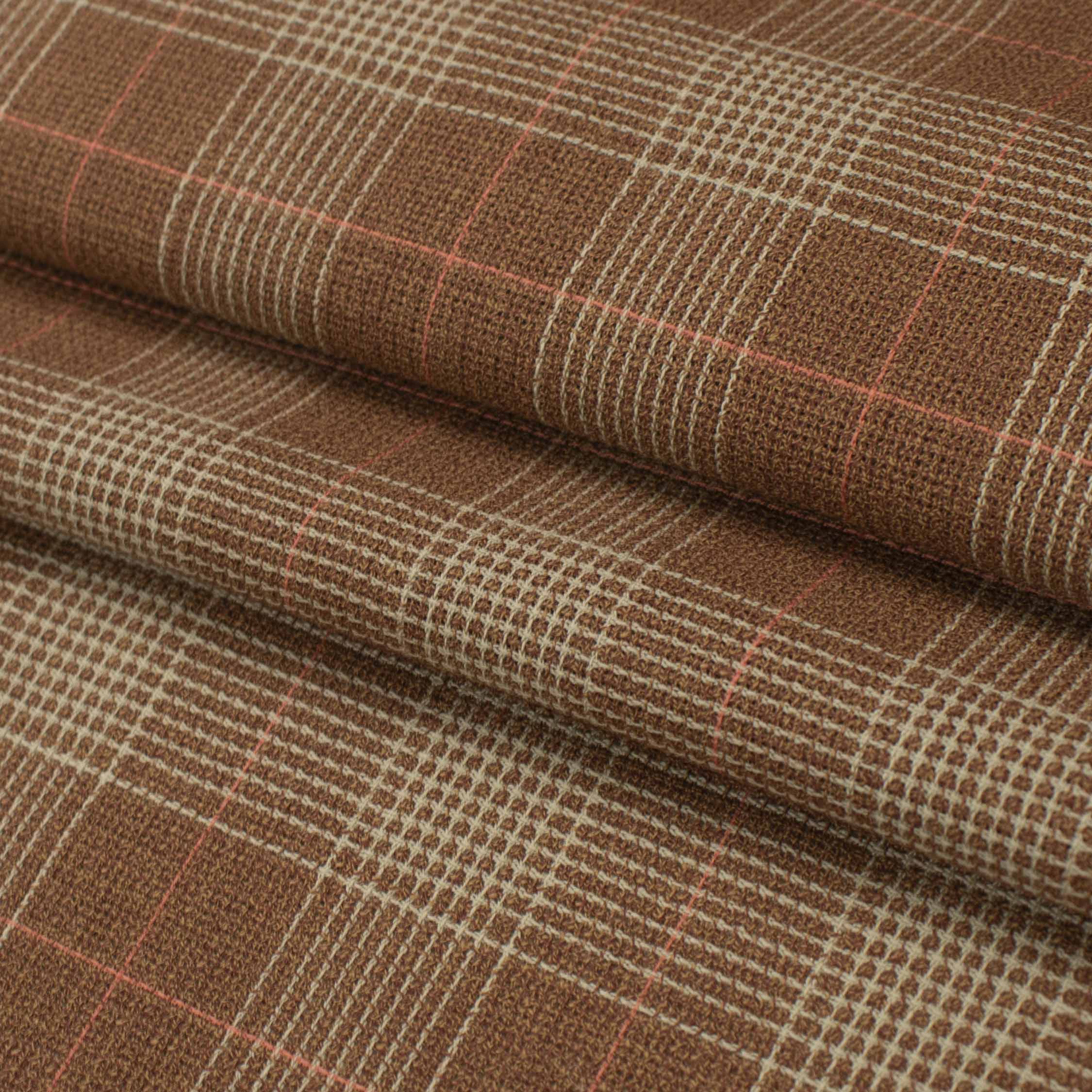 Premium Japanese Wool Suiting - Rust & Beige Glen Checks