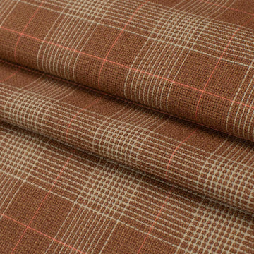 Premium Japanese Wool Suiting - Rust & Beige Glen Checks