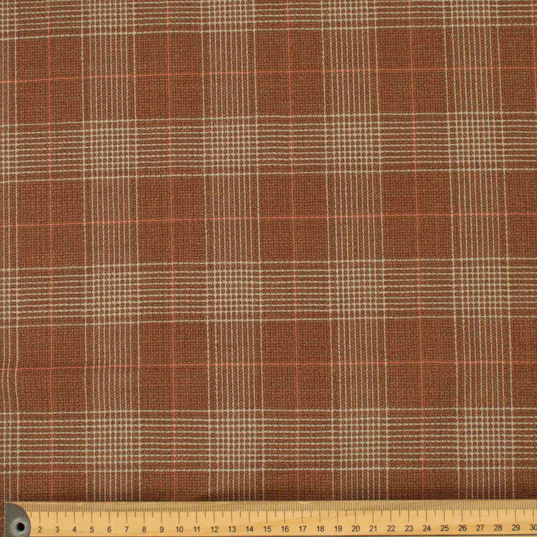 Premium Japanese Wool Suiting - Rust & Beige Glen Checks