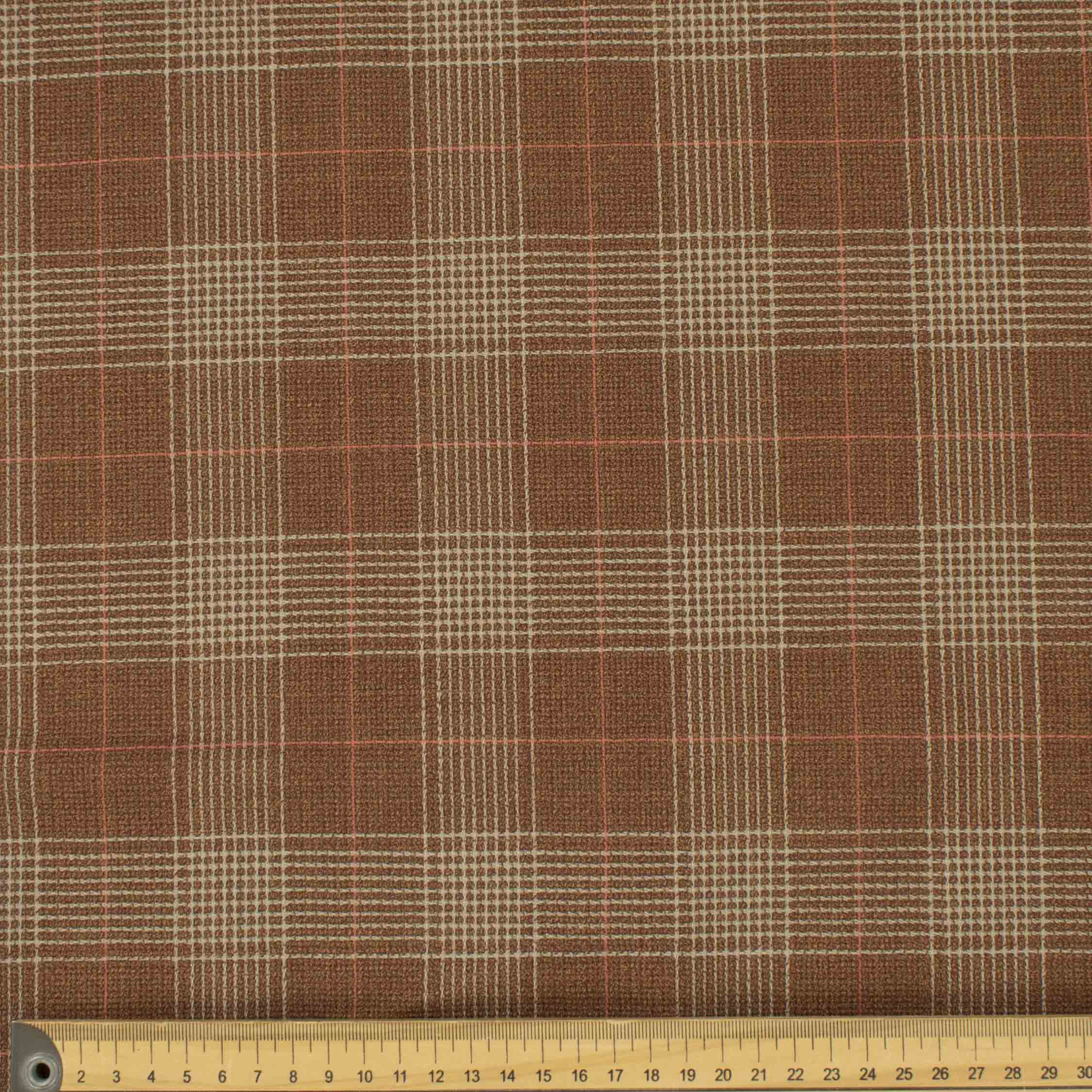 Premium Japanese Wool Suiting - Rust & Beige Glen Checks