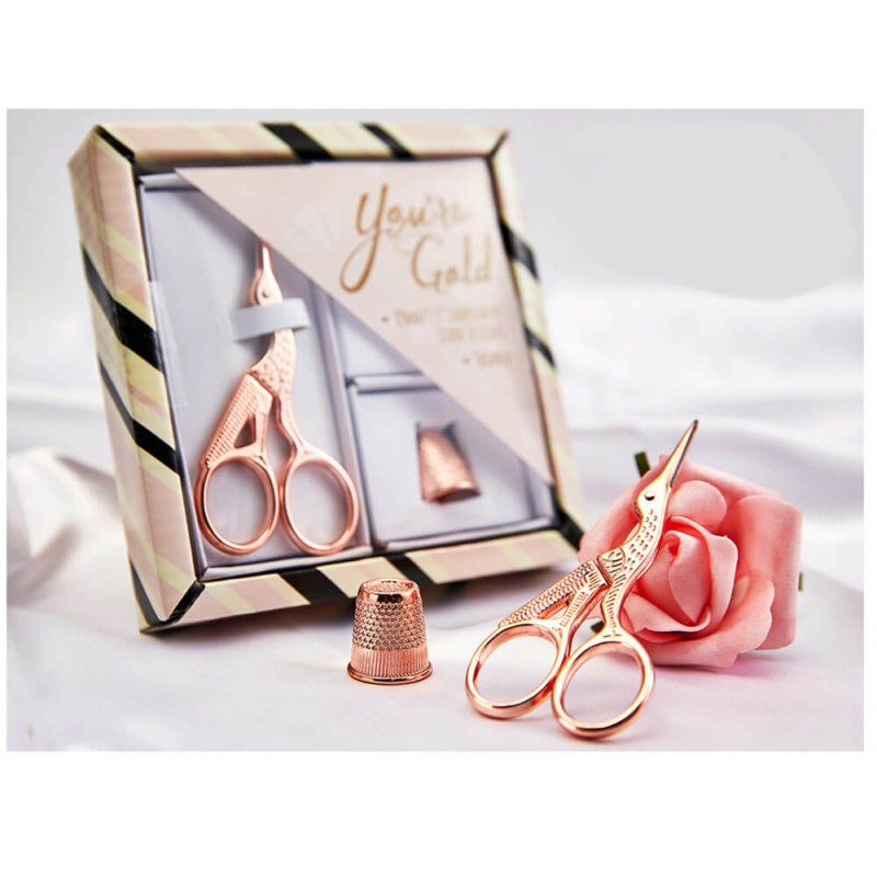 You're Gold Rose Gold Embroidery Scissors & Thimble Gift Set