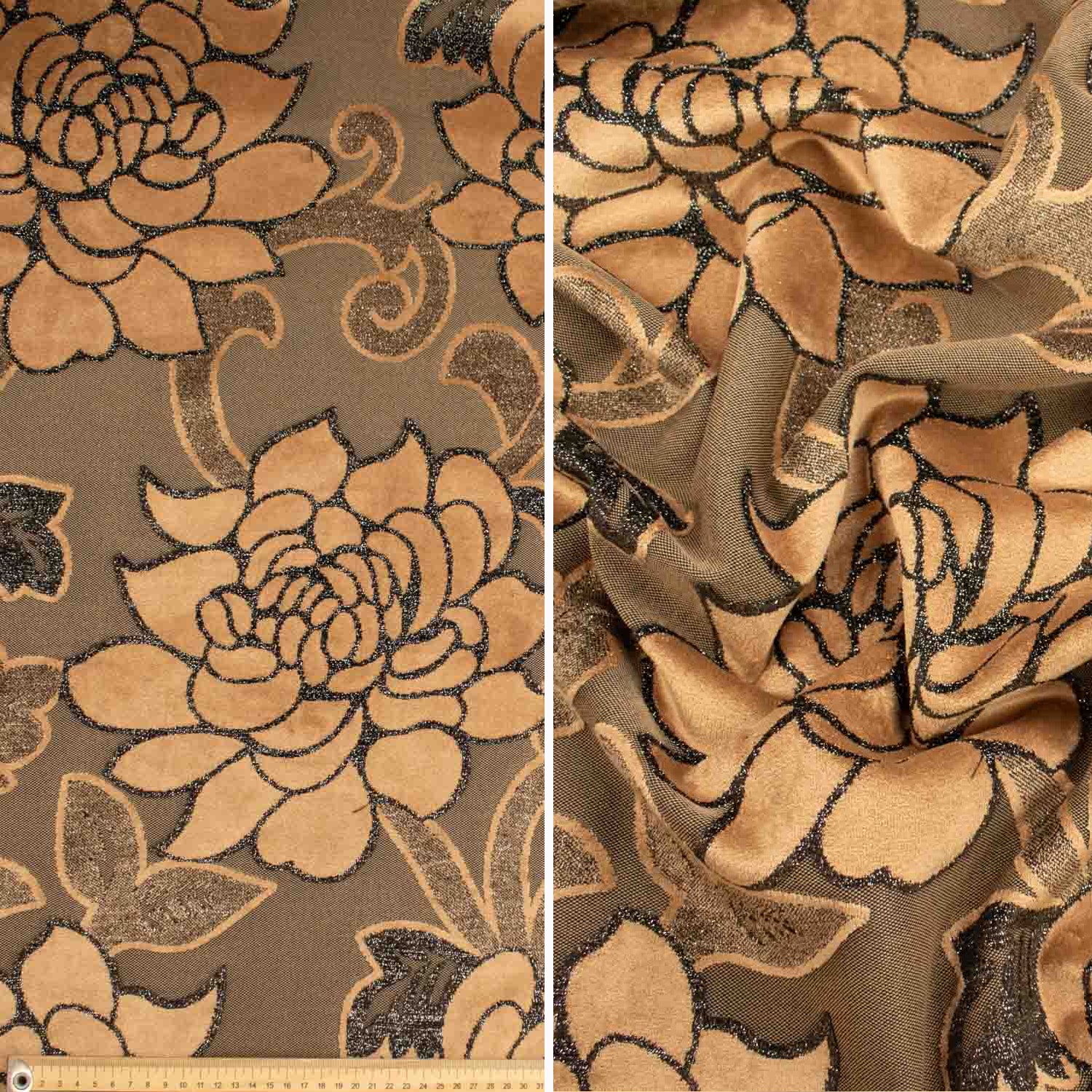 Curtaining/Upholstery Stripes & Flowers Chenille Metallic Brocade