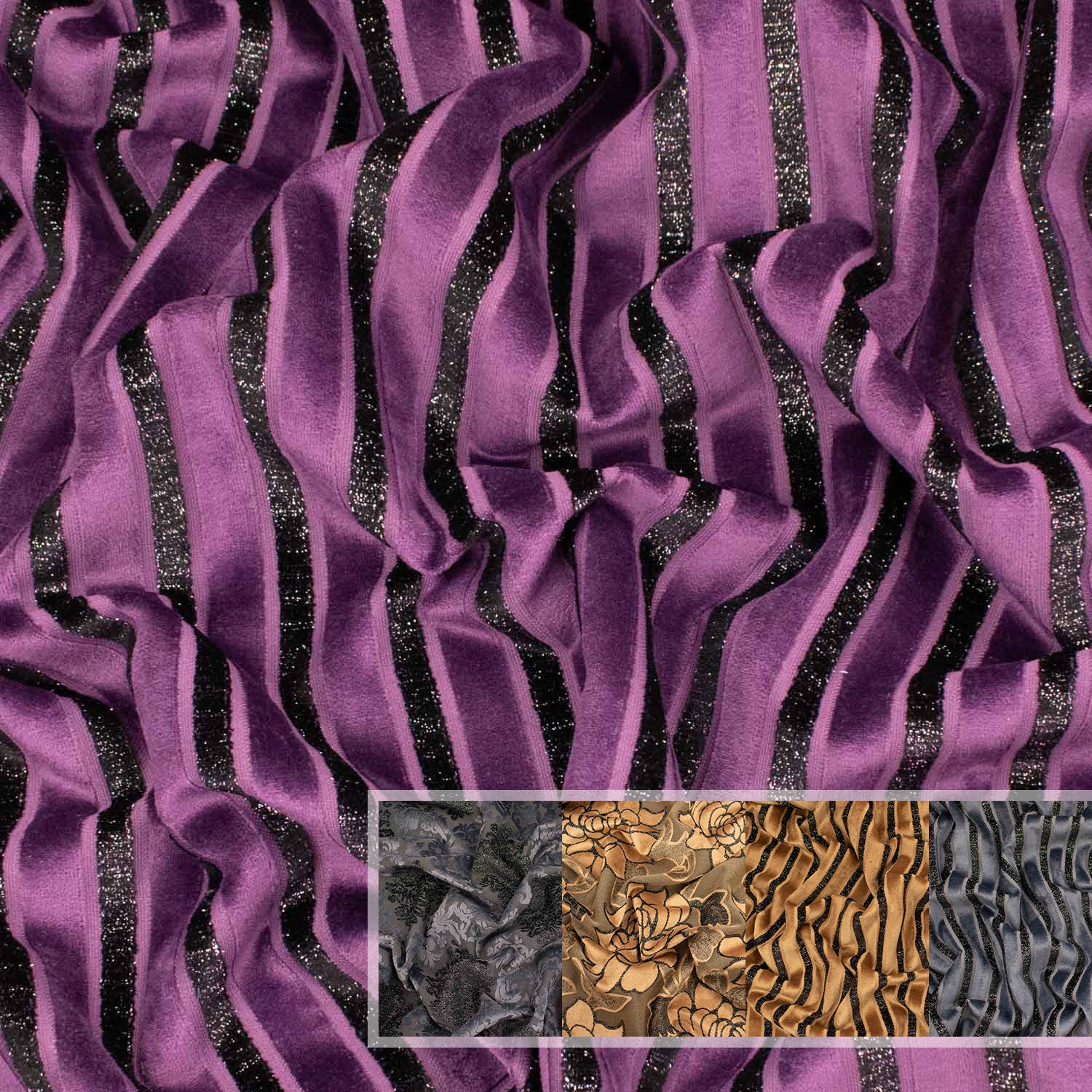 Curtaining/Upholstery Stripes & Flowers Chenille Metallic Brocade