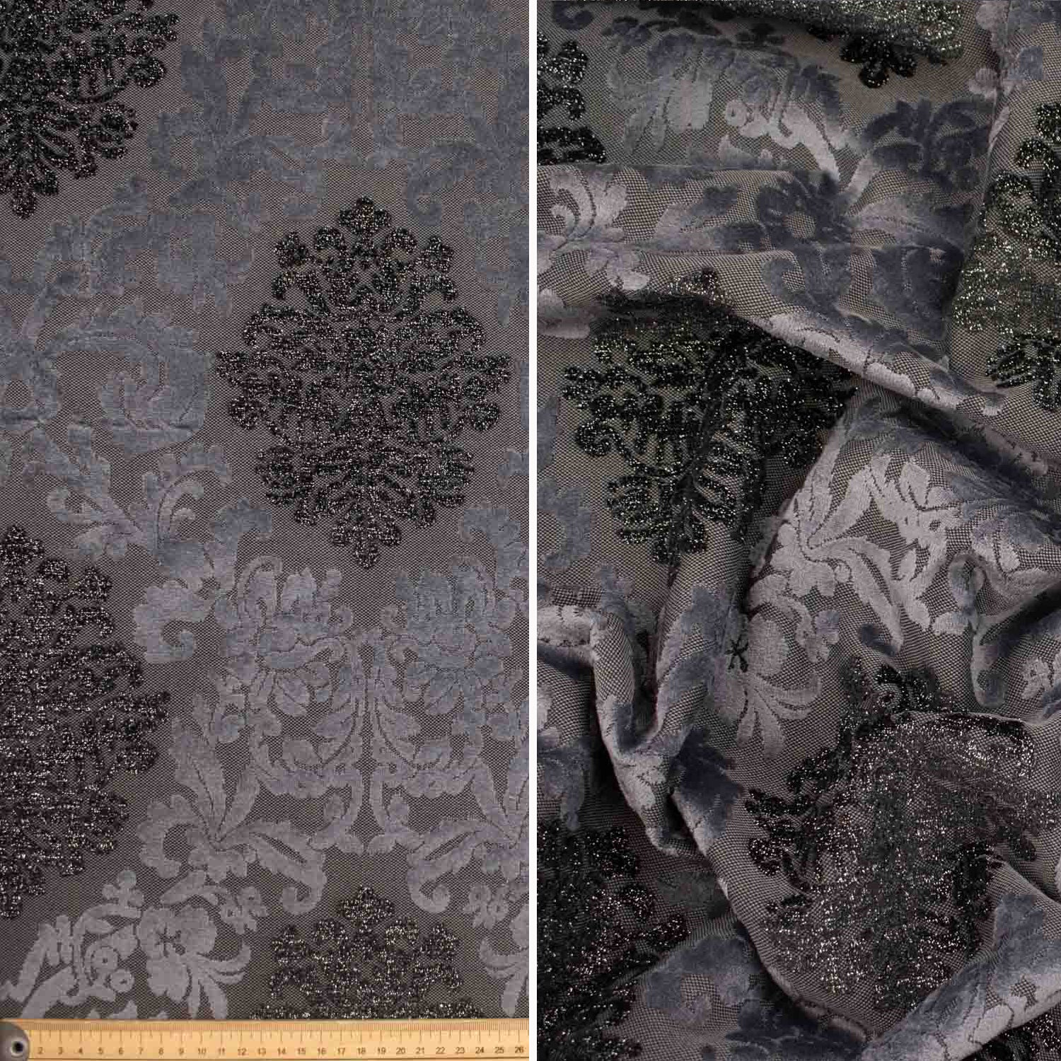 Curtaining/Upholstery Stripes & Flowers Chenille Metallic Brocade