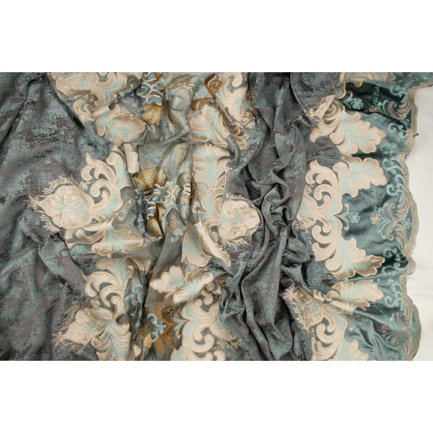 Imperial Collection Heavy Embroidered Grey Chenille Curtaining/Upholstery Fabric