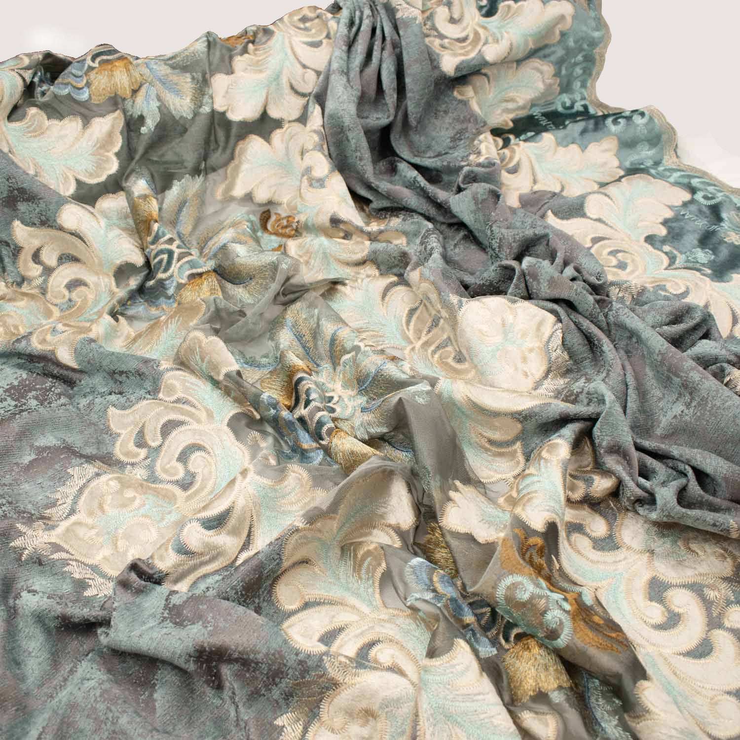 Imperial Collection Heavy Embroidered Grey Chenille Curtaining/Upholstery Fabric