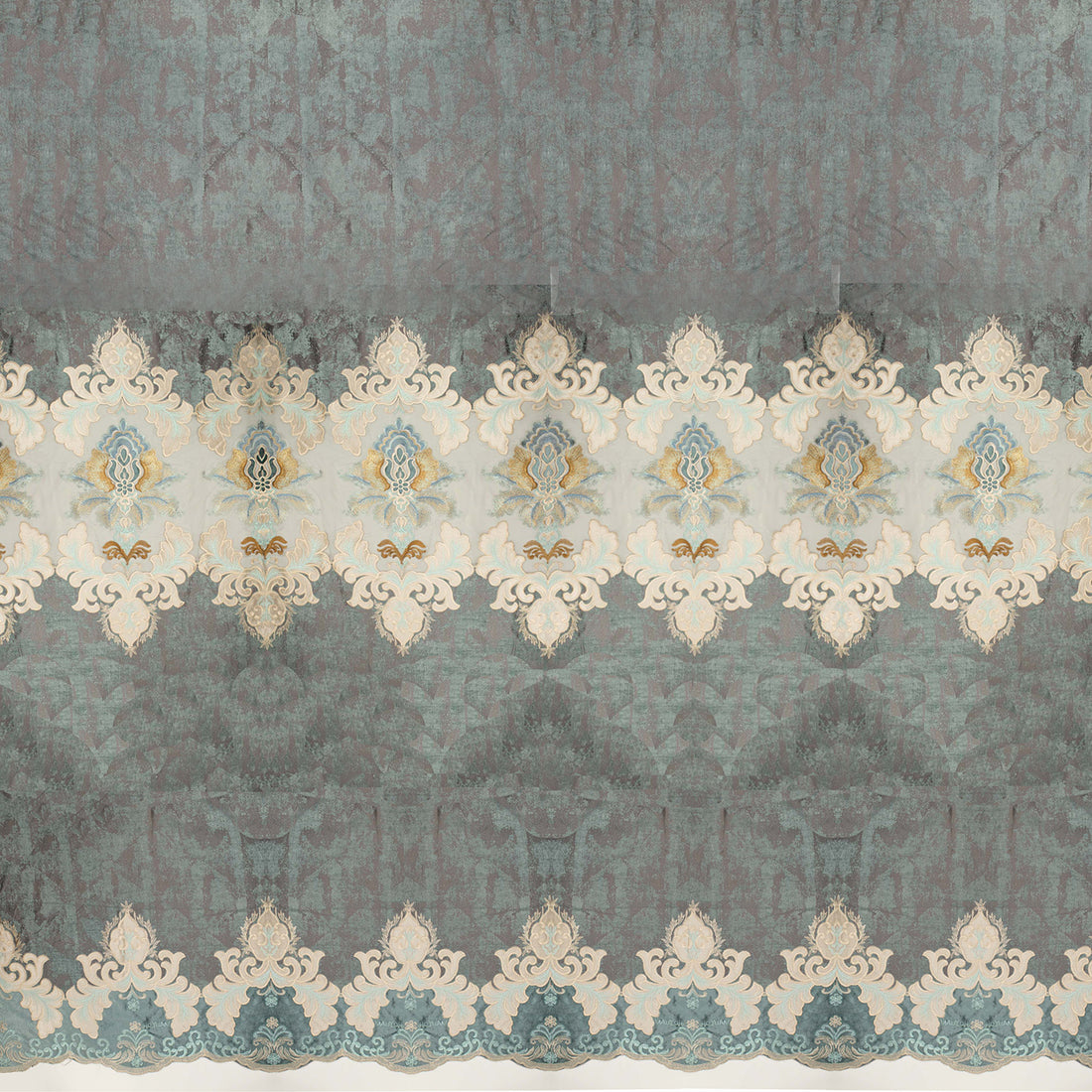 Imperial Collection Heavy Embroidered Grey Chenille Curtaining/Upholstery Fabric