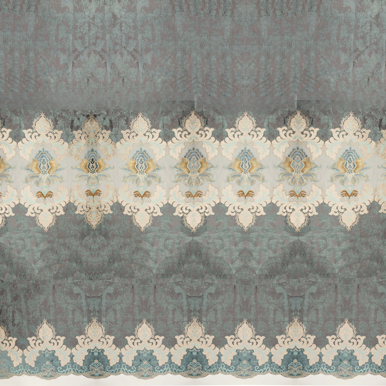 Imperial Collection Heavy Embroidered Grey Chenille Curtaining/Upholstery Fabric