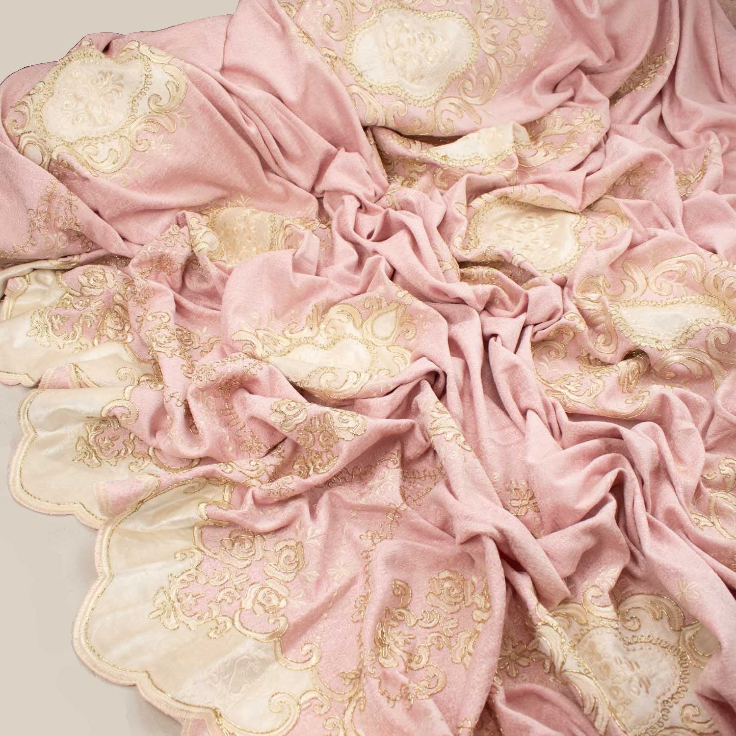 Imperial Collection Metallic Cord Embroidered Pink Curtaining/Upholstery Fabric