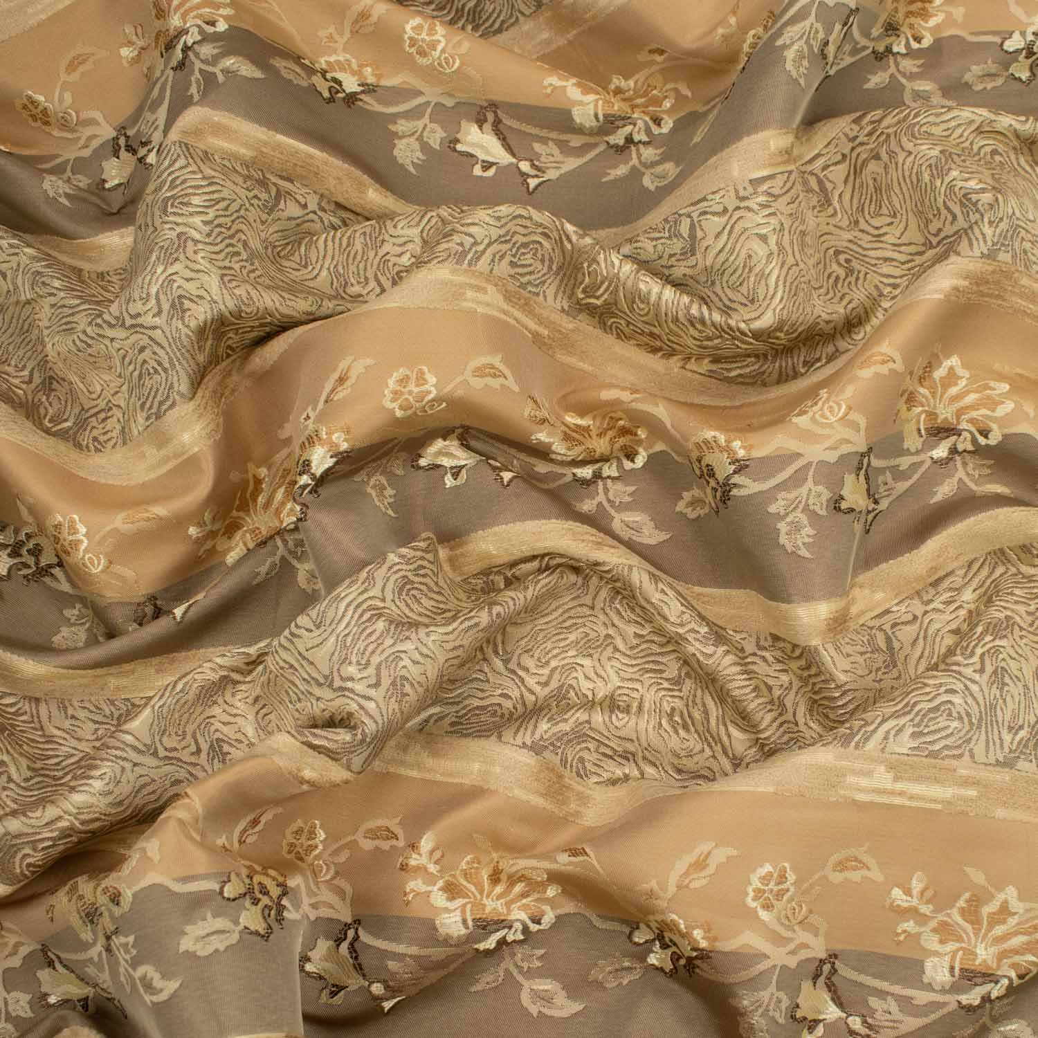 Turkish Curtaining/Upholstery Embroidered Metallic Textured Vintage Stripes Jacquard