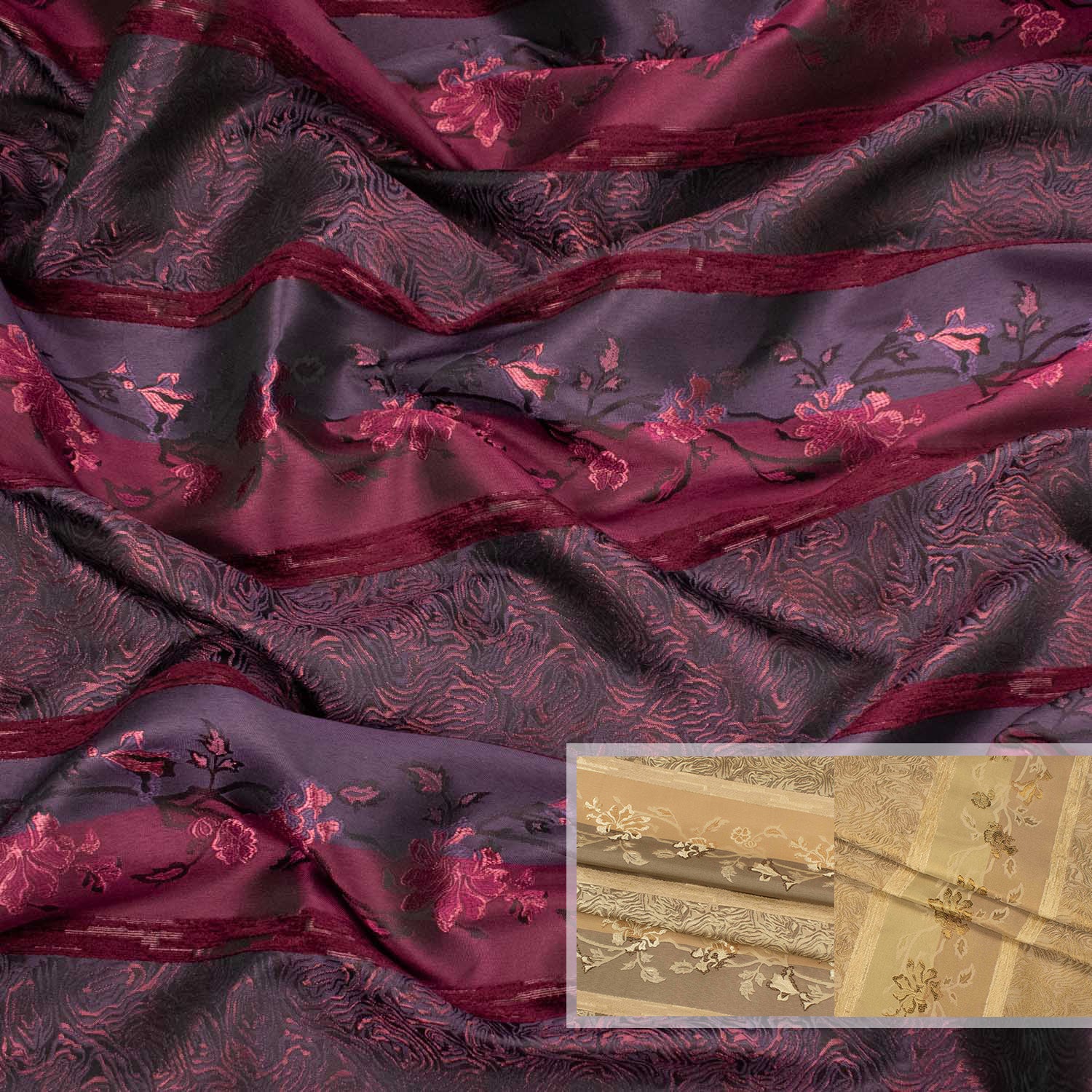 Turkish Curtaining/Upholstery Embroidered Metallic Textured Vintage Stripes Jacquard