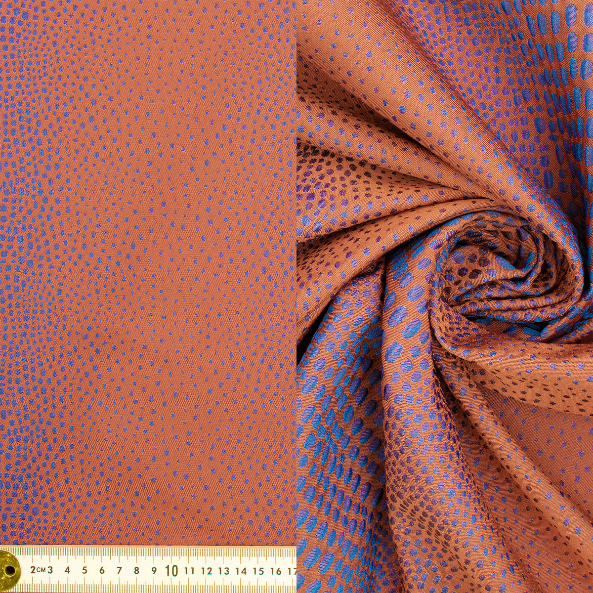Abstract Animal Spots Suiting/Upholstery Jacquard in Orange/Blue