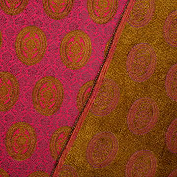 Baroque Oval Medallion Jacquard Curtaining & Upholstery Fabric in Ruby/Gold