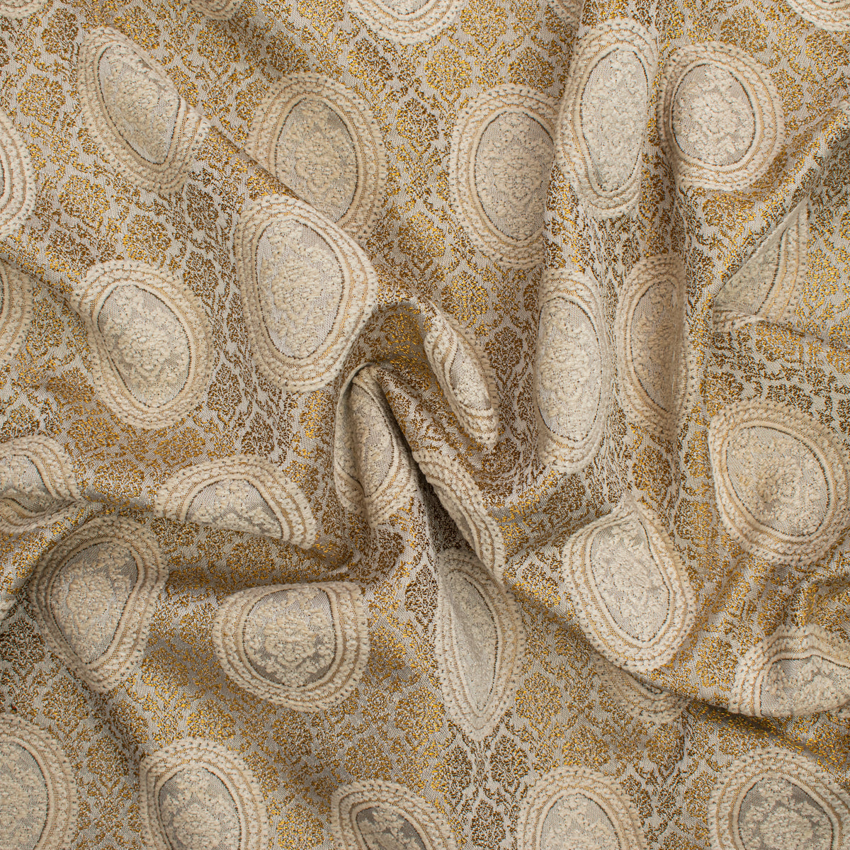 Baroque Oval Medallion Jacquard Curtaining & Upholstery Fabric in Beige