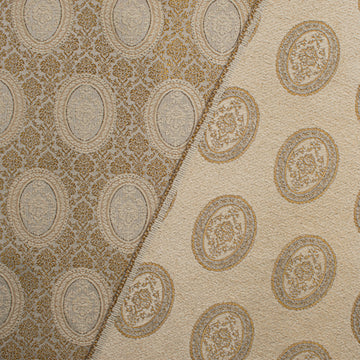 Baroque Oval Medallion Jacquard Curtaining & Upholstery Fabric in Beige