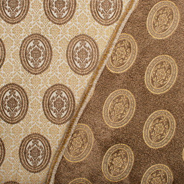 Baroque Oval Medallion Jacquard Curtaining & Upholstery Fabric in Brown