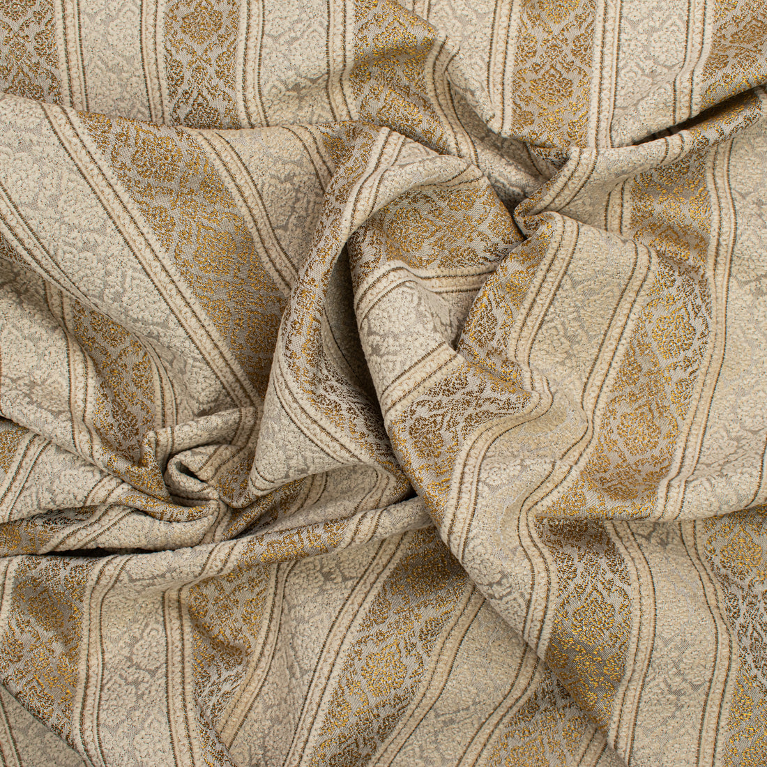 Baroque Stripe Coordinate Jacquard Curtaining & Upholstery Fabric in Beige