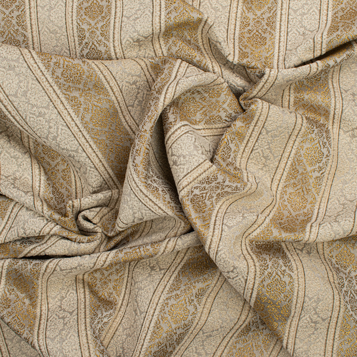 Baroque Stripe Coordinate Jacquard Curtaining & Upholstery Fabric in Beige