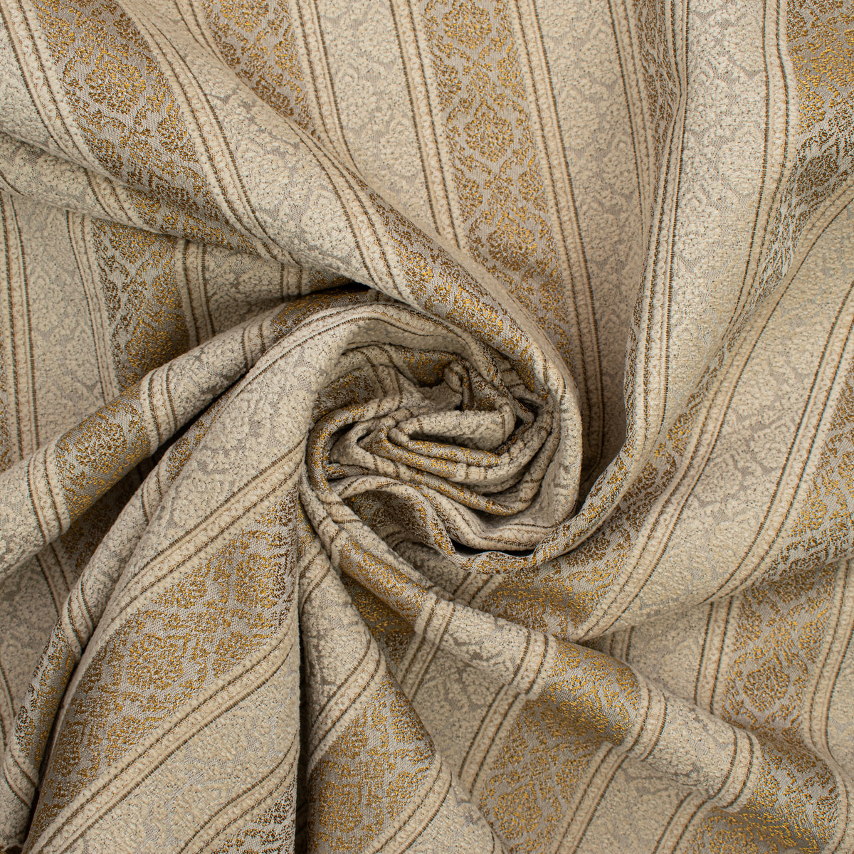 Baroque Stripe Coordinate Jacquard Curtaining & Upholstery Fabric in Beige