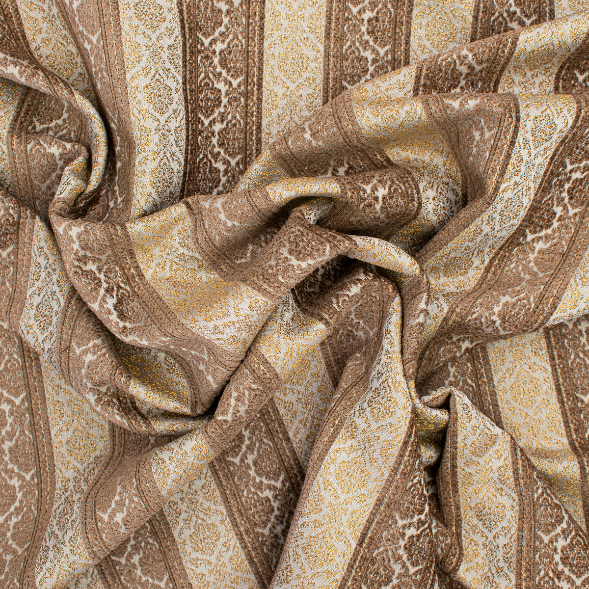 Baroque Stripe Coordinate Jacquard Curtaining & Upholstery Fabric in Brown