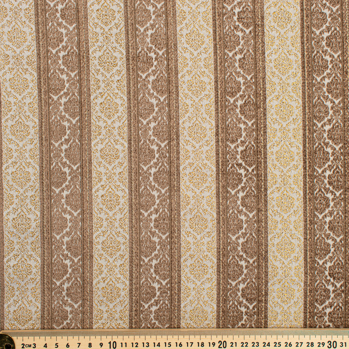 Baroque Stripe Coordinate Jacquard Curtaining & Upholstery Fabric in Brown