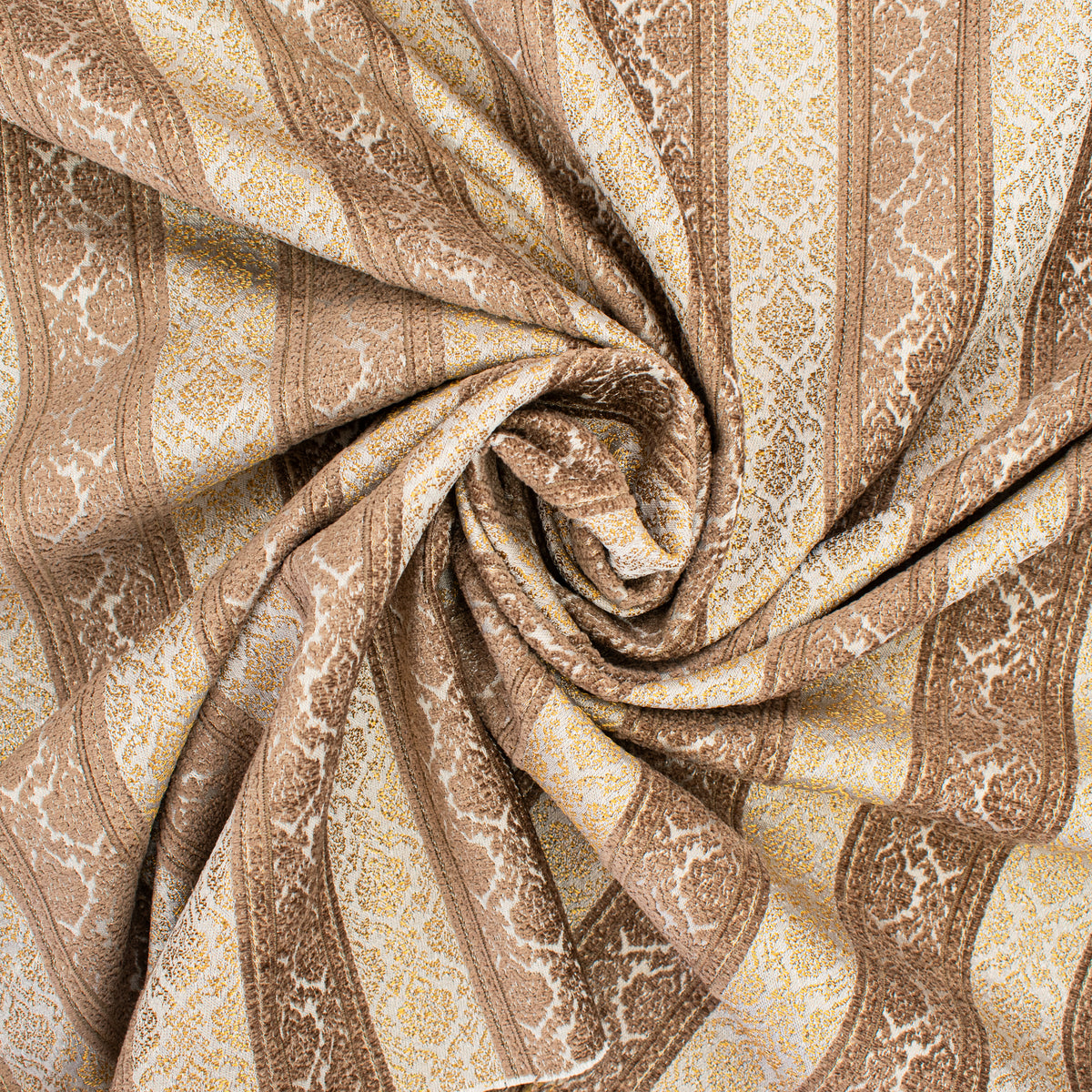 Baroque Stripe Coordinate Jacquard Curtaining & Upholstery Fabric in Brown