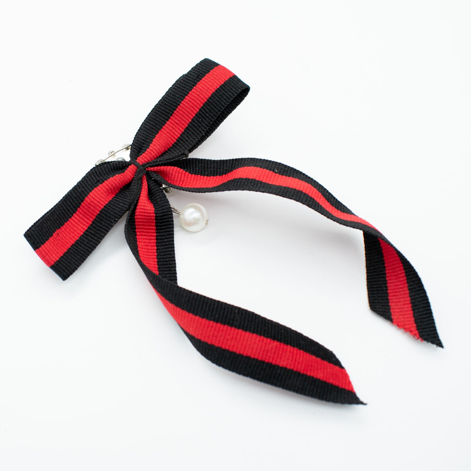 Pearl Diamante Dainty Bow Tie Brooch Red & Black