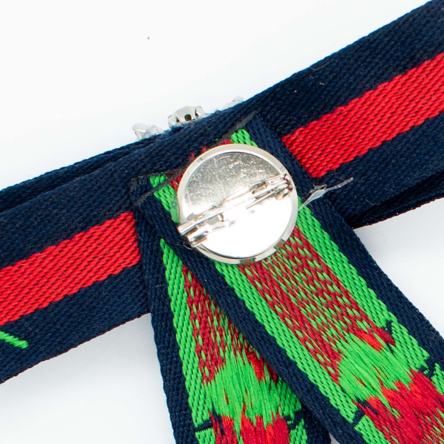 Red & Dark Navy Roses Diamante Dainty Bow Tie Brooch