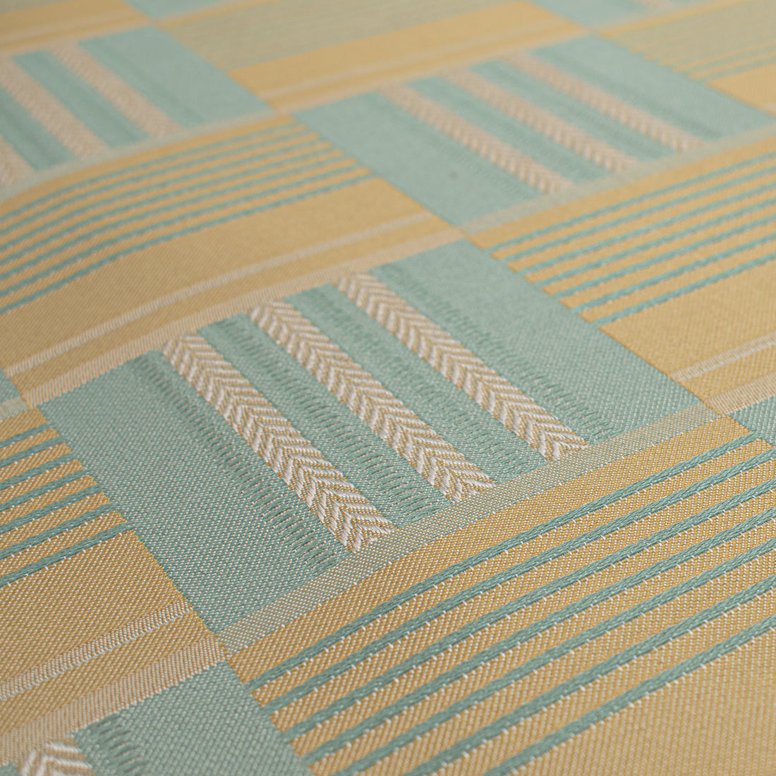 Coordinating Woven Check Upholstery & Suiting Fabric in Aqua/Gold