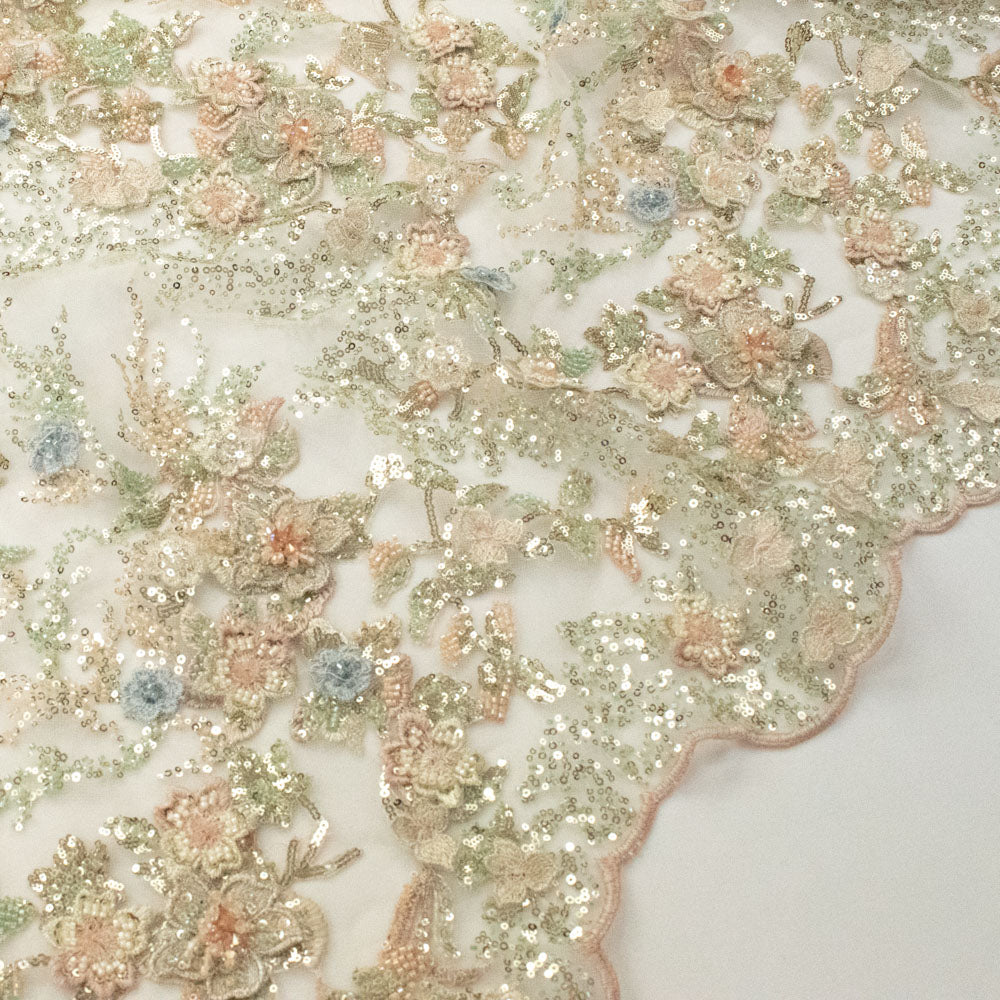 Pathan Collection Embroidered Couture Laces – Design-AS24-04 Sage green/ Baby Pink 3D Flowers (Copy)